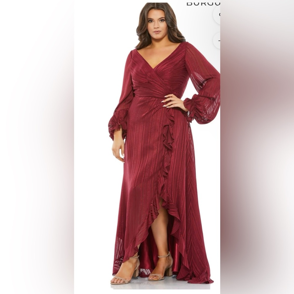 Elegant Mac Duggal Burgundy Ruffle Dress